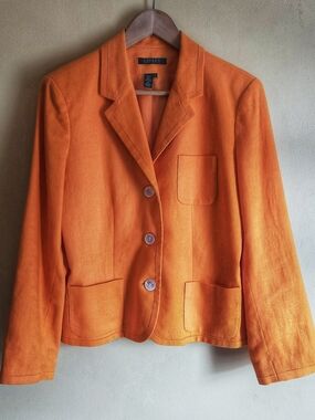 Lauren Ralph Lauren Bright Orange Linen Blazer With Shoulder Pads